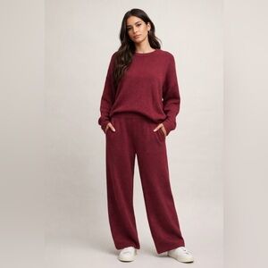 State of Day Maraschino Heather Knit Sweater Pants Lounge Set M NWT